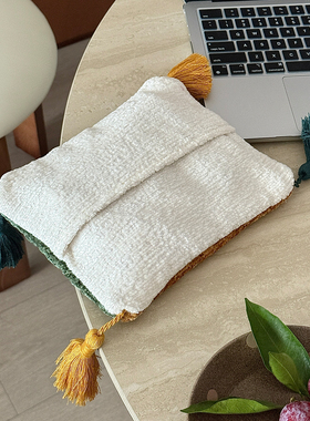 手作流苏撞色布艺拼接纸巾套客厅卧室茶创意纸巾收纳袋家居摆件