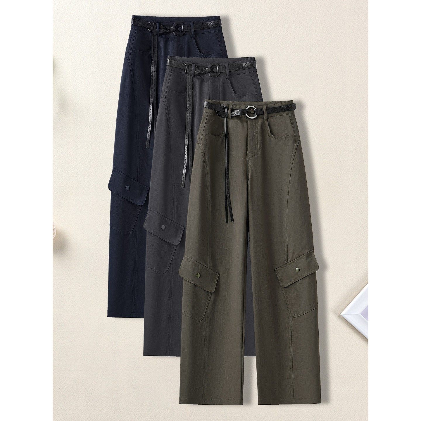 藏青色秋季弯刀工装裤子女款2025新款秋冬高腰显瘦女士运动阔腿裤,淘宝优惠券,粉丝福利购,淘宝优惠卷