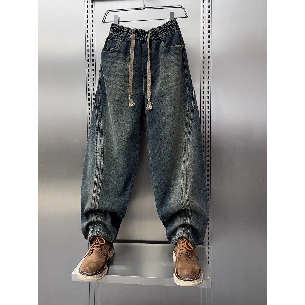 秋冬男士阔腿牛仔裤新潮流覆古弯刀老爹裤羊毛衬里直筒休闲裤,淘宝优惠券,粉丝福利购,淘宝优惠卷