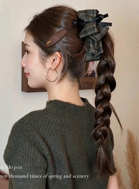格纹蝴蝶结飘带香蕉夹女