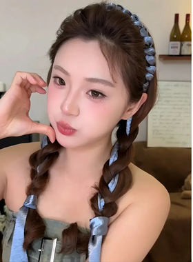 甜酷银色飘带齿梳发箍女夏日高级感高颅顶丝带编发头箍时尚发饰