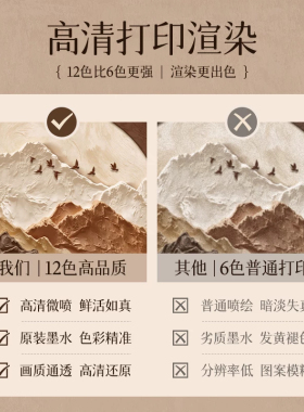 中古风背有靠山客厅三联挂画