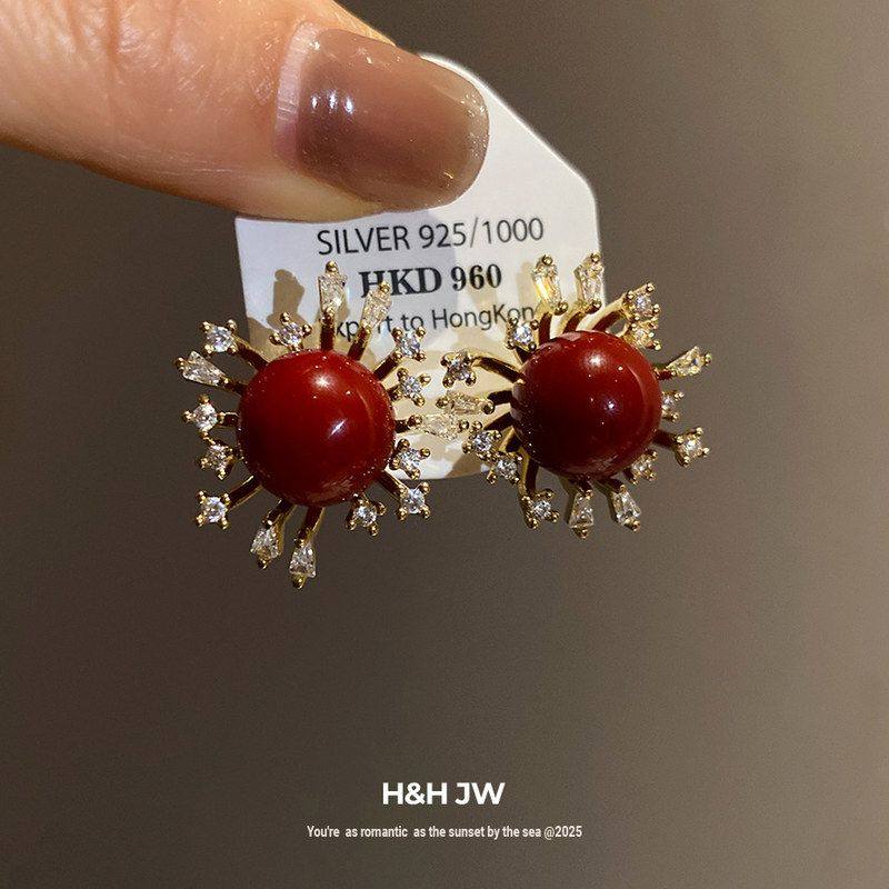 耳饰复古镶耳环锆石花朵气质树脂批发圆形小众轻奢银针耳钉高级感,淘宝优惠券,粉丝福利购,淘宝优惠卷