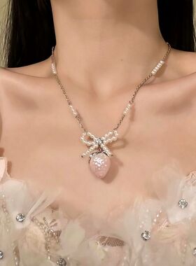 精致蝴蝶结锆石链设计感锁骨女