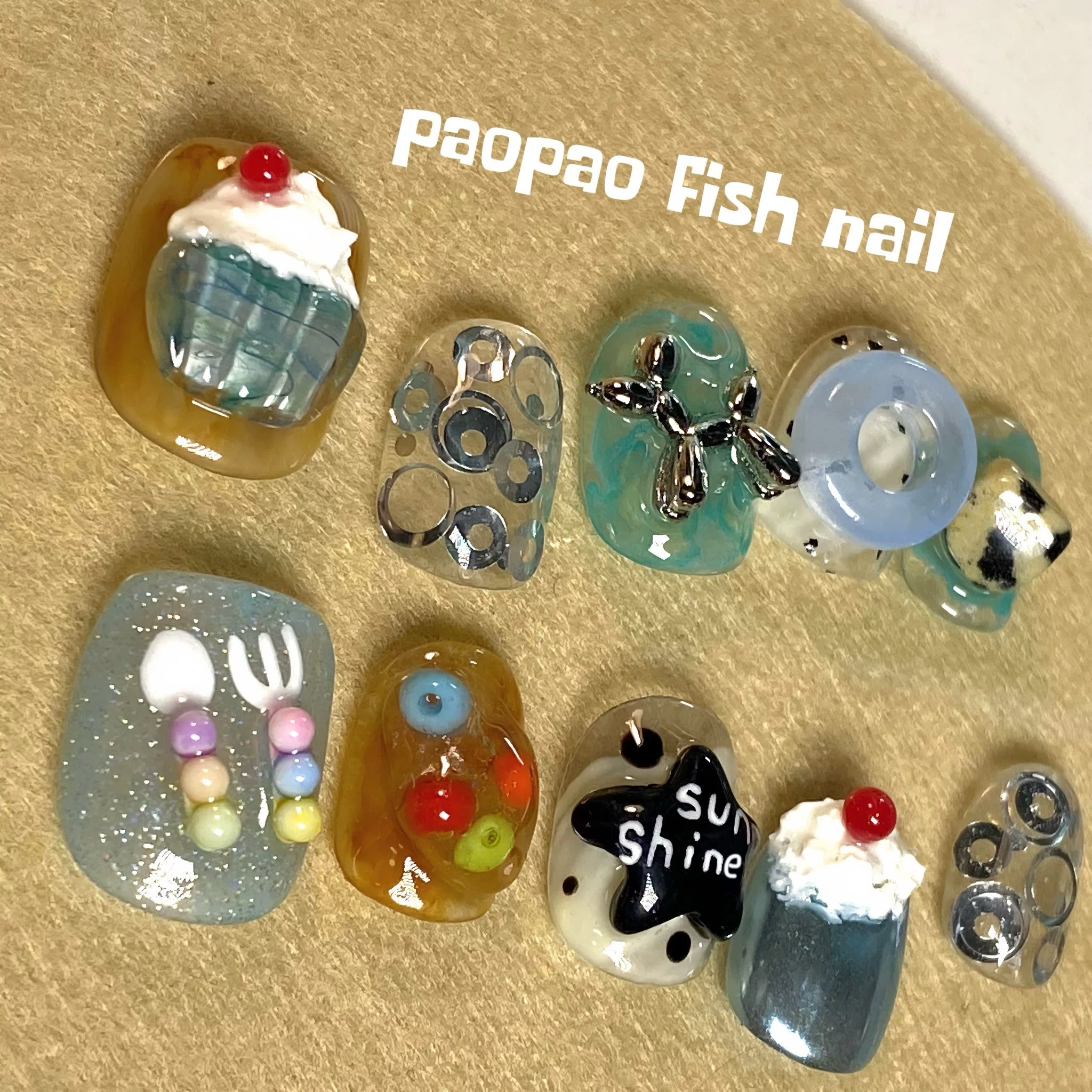 下午茶 | ins风立体创意可爱手工定制短穿戴甲美甲片可拆卸假指甲,淘宝优惠券,粉丝福利购,淘宝优惠卷