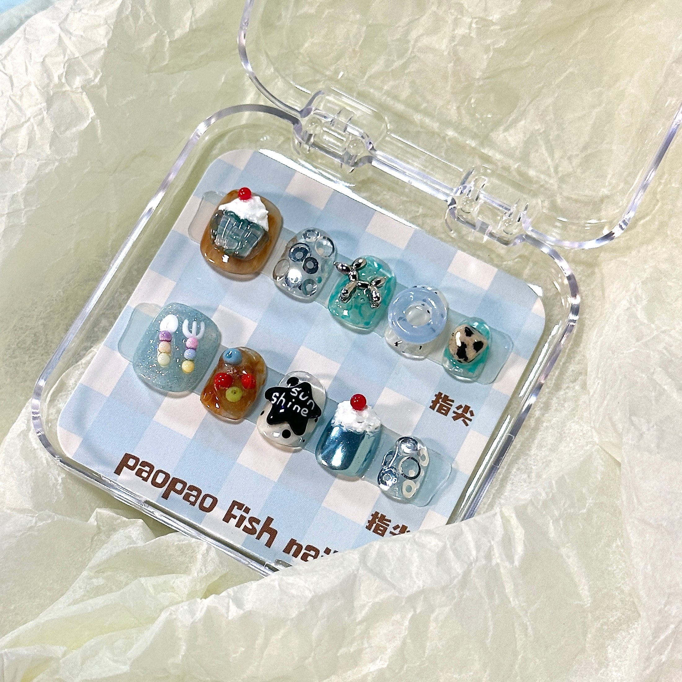 下午茶 | ins风立体创意可爱手工定制短穿戴甲美甲片可拆卸假指甲,淘宝优惠券,粉丝福利购,淘宝优惠卷