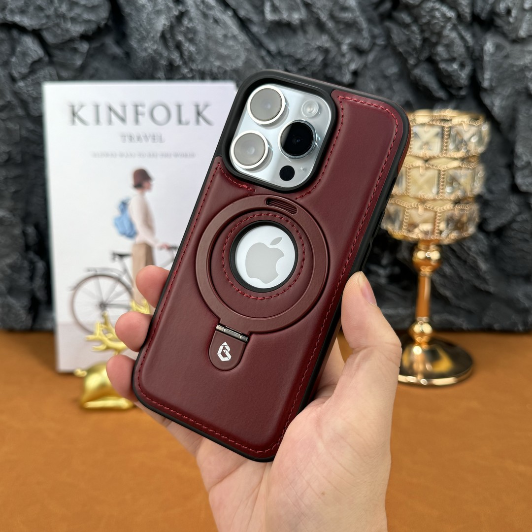 真皮质感适用苹果16Promax磁吸支架手机壳iPhone15Pro商务素皮14pm全包防摔ip13绅士男高级保护套12带支架por
