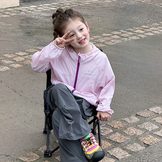 Yumi妈儿童夏季轻薄连帽防晒衣外套休闲洋气撞色防晒服潮 25C148