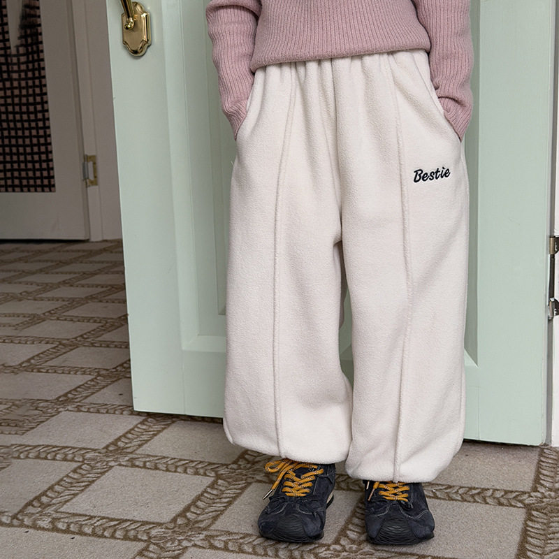 Yumi妈儿童新款时尚摇粒绒校园裤子男女童韩版字母抓绒卫裤25M062,淘宝优惠券,粉丝福利购,淘宝优惠卷