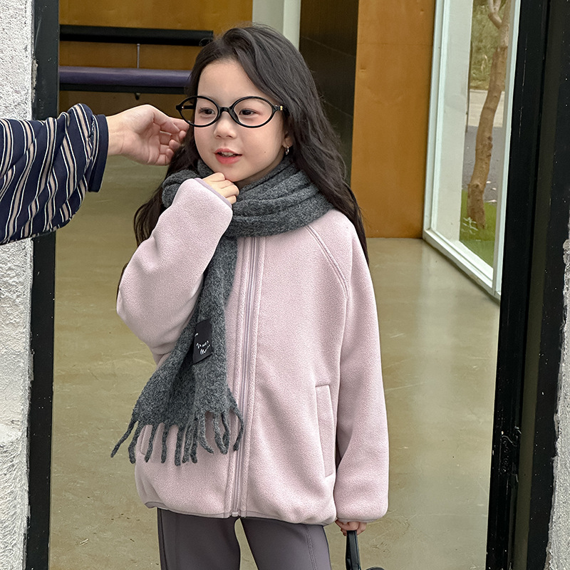 Yumi妈女童内搭外穿防风棉衣儿童冬季奥粒绒双面毛绒外套25H038 - 图0