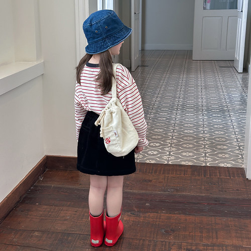 Yumi妈女童宝宝韩版休闲柔软双纱精棉儿童条纹打底衫  25F003 - 图1