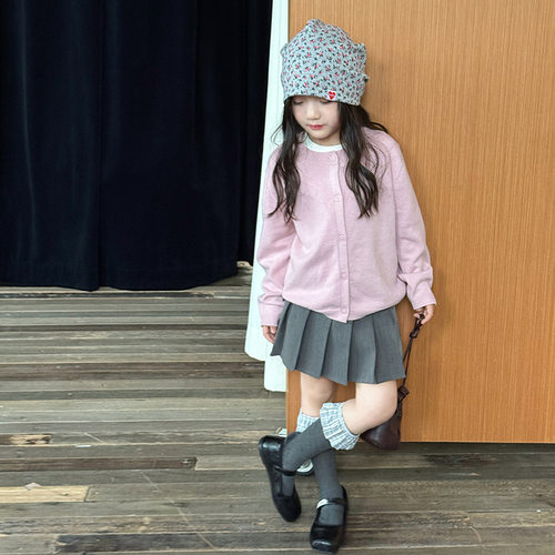 Yumi妈儿童秋装针织开衫字母外套女童韩版纯色单排扣毛衣25F079 - 图2