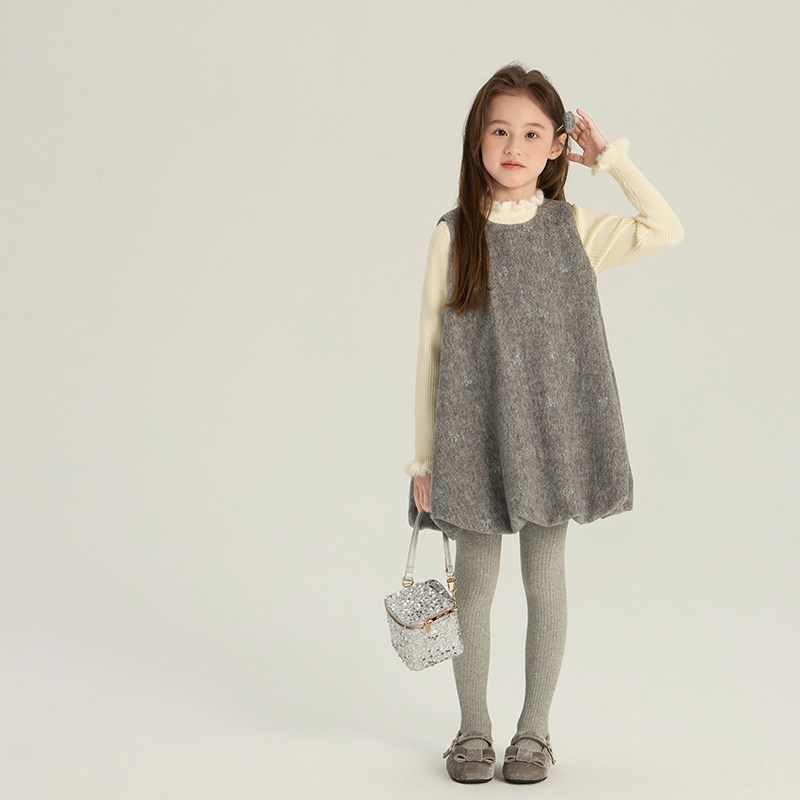 Yumi妈女童冬季超好看冬裙蝴蝶结背心裙呢子花苞连衣裙潮25M078,淘宝优惠券,粉丝福利购,淘宝优惠卷