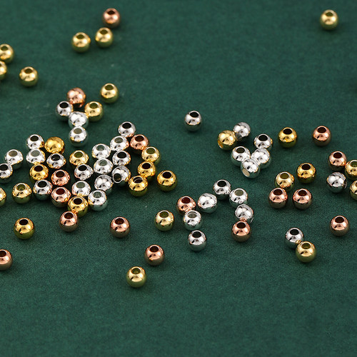 100颗价14K包金保色金珠散珠银珠圆珠子隔珠diy串珠手链项链配件 - 图2