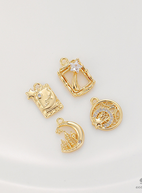 保色14K包金镶锆石星月城堡吊坠