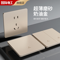 International Electrics Ultra-thin Matt Switch Socket Panel Home Concealed Fit Open Single Control 5 Five Holes 86 Cream Gold