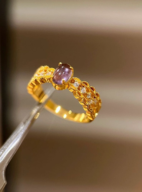 浪漫传说古法紫水晶戒指女