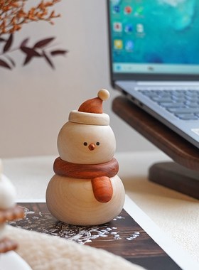 山舍雪人 实木可爱治q愈桌面摆件 车载 圣诞下雪送朋友闺蜜礼物