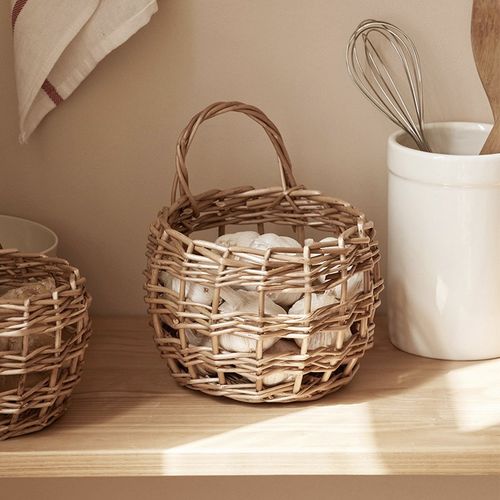 柳编姜蒜收纳筐厨房竹编篮蒜头复古壁挂篮手提Q编织小花篮藤编挂 - 图1