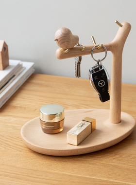 进门口玄关置物架桌面收纳盒放钥匙实木K装饰摆件杂物整理钥匙架