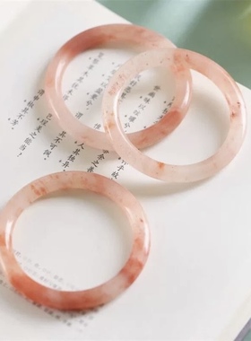 纯天然樱花粉圆条金丝玉桃花酿粉色玉镯女款高冰透樱花粉玉镯