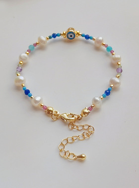 民族风蓝眼睛串珠手链手