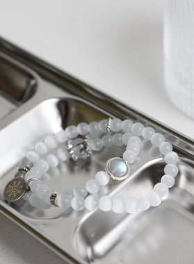 白色猫眼石手链双层多圈