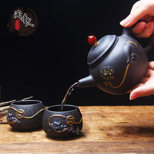 大号宜兴紫砂茶壶单壶描金泡茶器420ml西施壶朱泥供春壶功夫茶具 - 图2