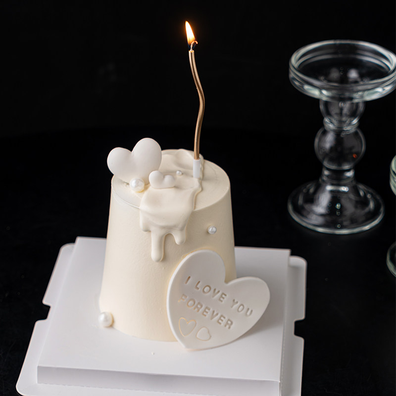七夕情人节蛋糕装饰唯美纯白简约曲线蜡烛插件我爱你告白diy模具