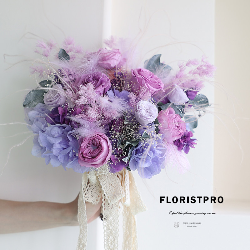 日本进口永生奥汀紫玫瑰花束手捧花瓶花家居装饰摆件母亲节礼物