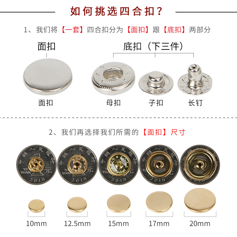 金属铜质四合扣黑色树脂按扣摁扣外套羽绒服棒球服暗扣纽扣扣子 - 图0