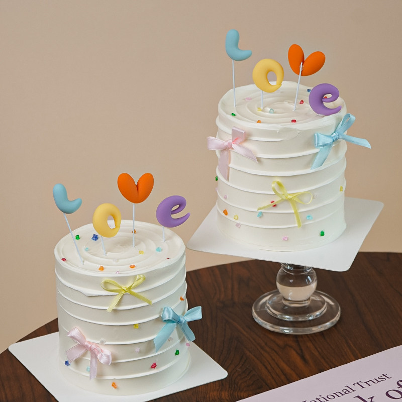 七夕情人节简约ins风蝴蝶结丝带蛋糕装饰彩色love情侣告白插件