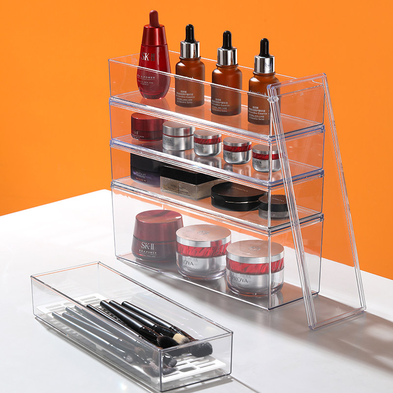 桌面收纳盒透明窄长带盖化妆品护肤品眉笔刷镜柜洗脸巾棉签口红盒,淘宝优惠券,粉丝福利购,淘宝优惠卷