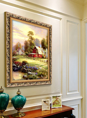 世界名画装饰画山水画美式餐厅挂画客厅风景油画欧式走廊竖版壁画