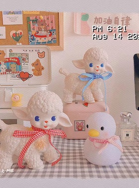 ins风复古昭和小羊搪胶桌面摆件少女心可爱拍摄道具发声绵羊包邮