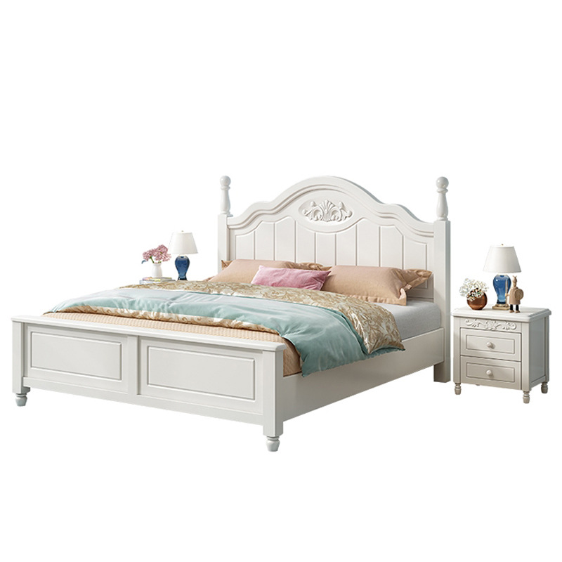 韩式白色实木床美式彩色公主床1.8/1.5/1.35/1.2米儿童储物高箱床 - 图3