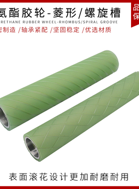 聚氨酯包胶轮螺旋槽型轴承双轴承耐磨橡胶无动力滚筒轮输送带胶辊