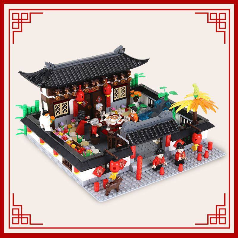 万格5312年夜饭团圆饭积木儿童智力拼装小颗粒玩具春节礼物