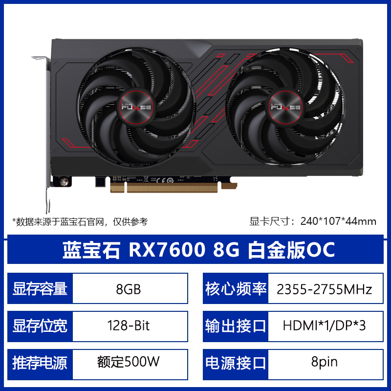 AMD蓝宝石/盈通 RX 7600/6650XT/6750GRE10G全新台式电脑游戏显卡 - 图1