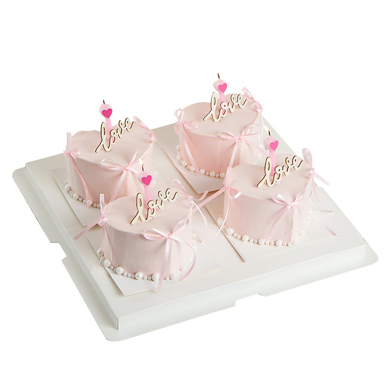 七夕情人节心形小蛋糕装饰ins风蝴蝶结丝带木质love爱心蜡烛插件