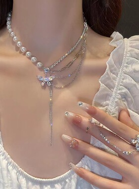 珍珠项链20新款女锆石蝴
