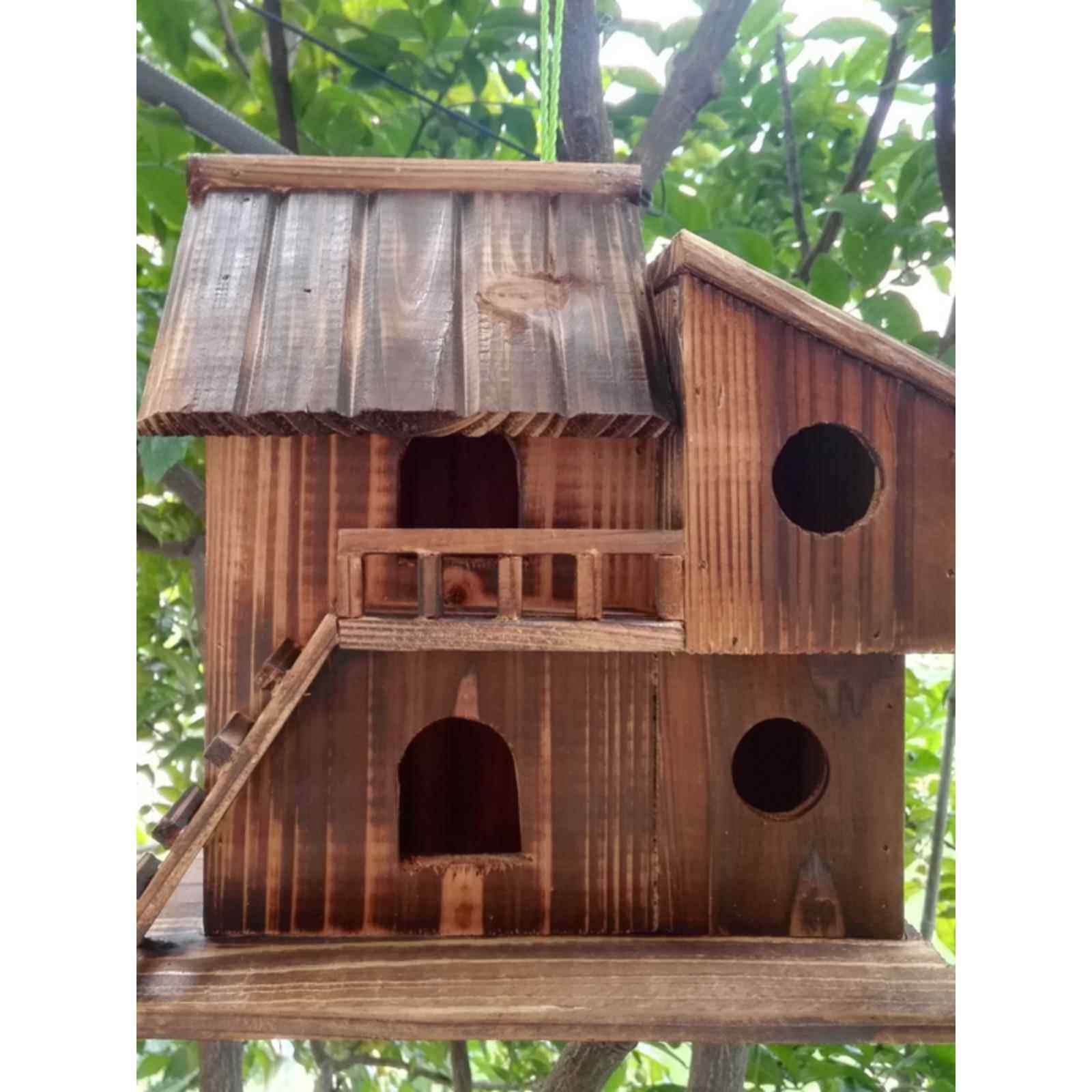 创意手工制作木鸟屋鸟窝鸟巢喂鸟器木制炭化防腐鸟笼小鸟装饰玩具,淘宝优惠券,粉丝福利购,淘宝优惠卷
