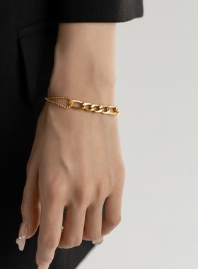 高级小众轻奢拼接链条镀18K金不对称项链手链新款设计简约情人节