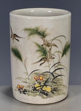 古玩古董瓷器收藏 清代光绪年制开片粉彩笔筒文房器摆件