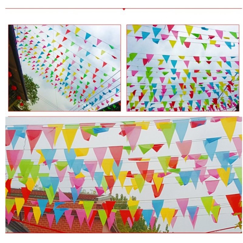 三角彩旗串旗装饰元旦婚庆场景布置工地警戒开业氛围户外五彩挂旗