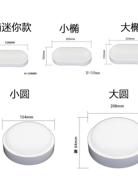 led壁灯全塑一体防潮灯防水防尘卫生间黑色椭圆形壁装吸顶灯过道
