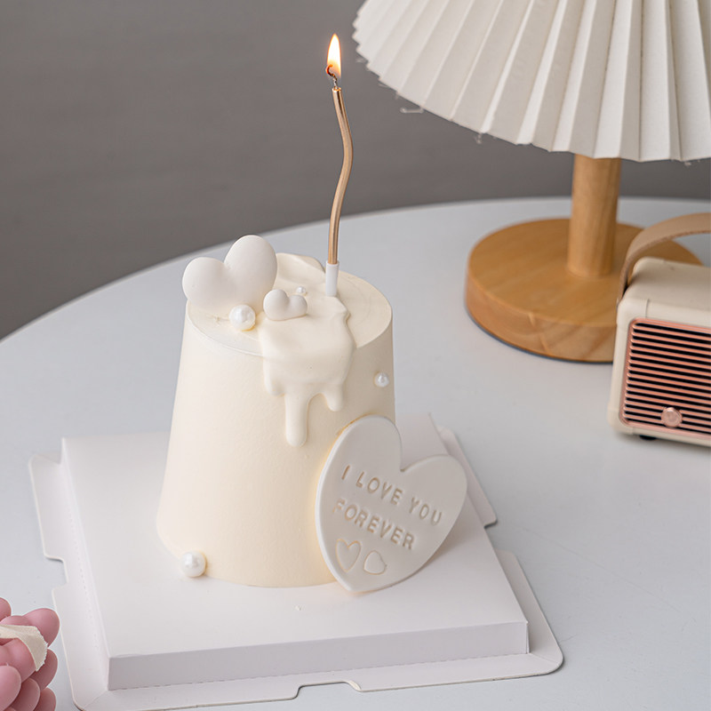七夕情人节蛋糕装饰唯美纯白简约曲线蜡烛插件我爱你告白diy模具