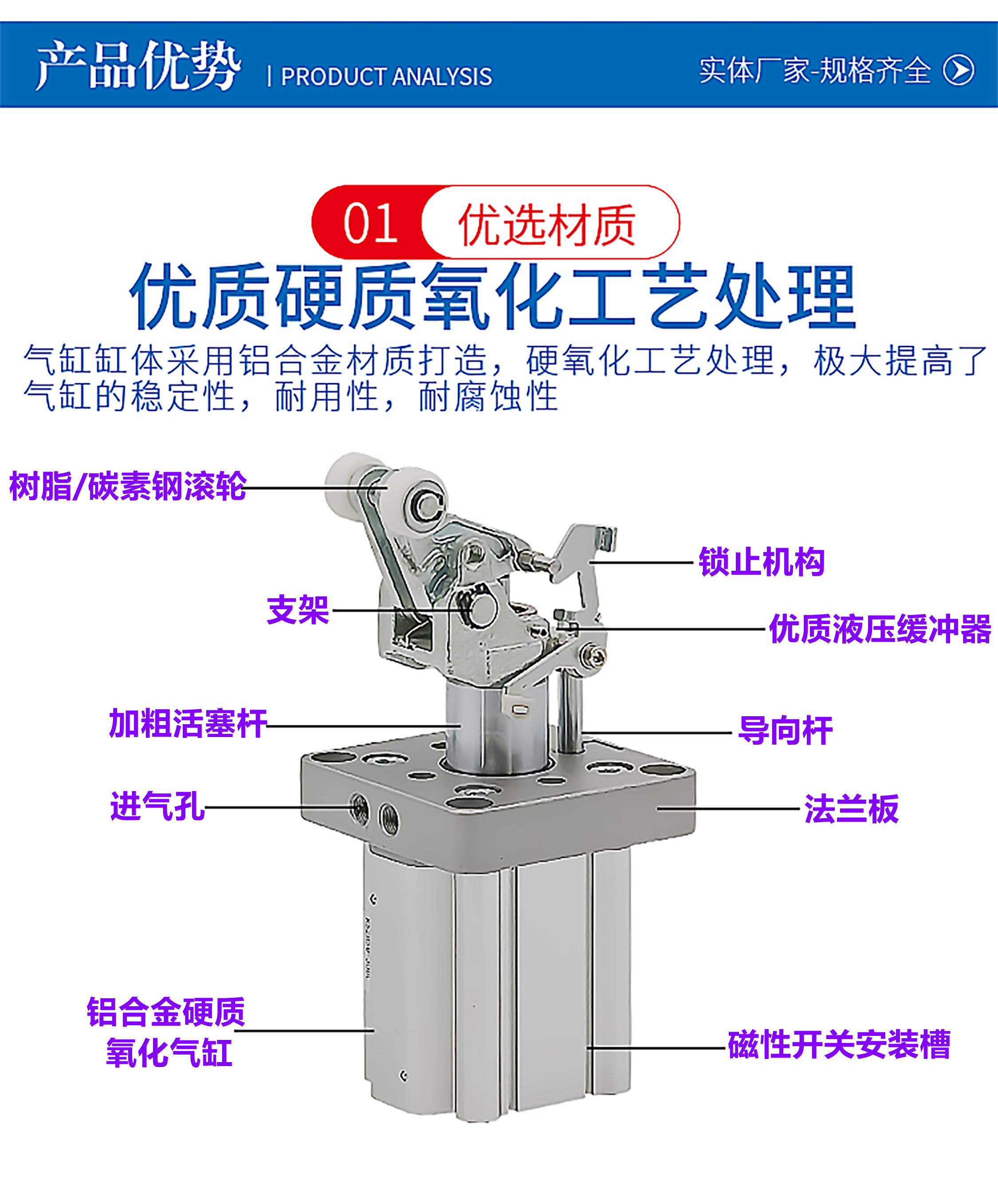 重载型阻挡气缸RS1H50-30D/L/M RS1H63-30DM/BL/BM/TL RS1H80-40 - 图2