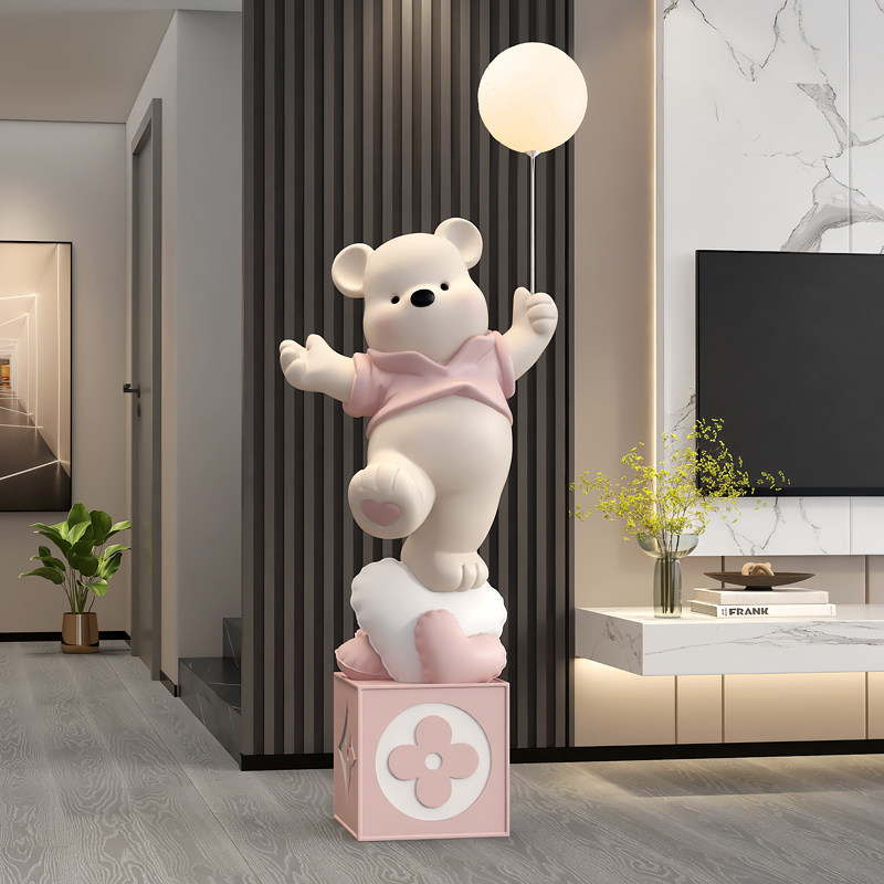 奶油风大型熊落地摆件客厅装饰电视柜沙发旁轻奢高档乔迁新居礼物