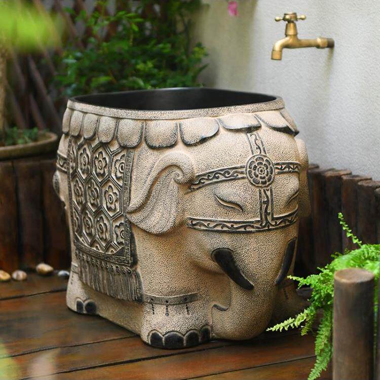 户外莲花拖把池庭院大象墩布池圆形墩布池花园阳台室外拖地盆水槽-图1